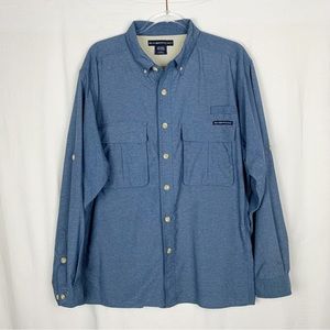ExOfficio Vented Caped Fishing Travel Long Sleeve Shirt Blue size L